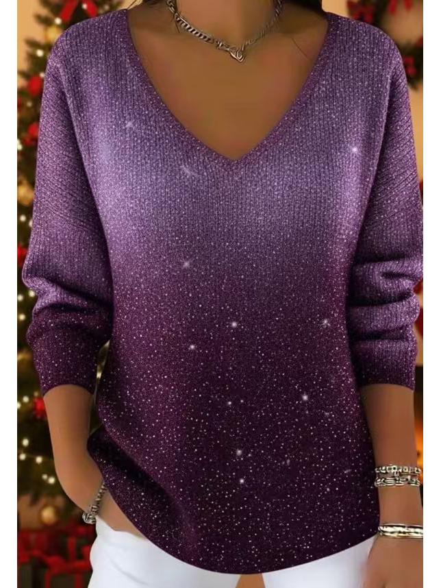 2026 Women's Spring Tie-Dye V-Neck Long Sleeve Top - European & American Trendy Style