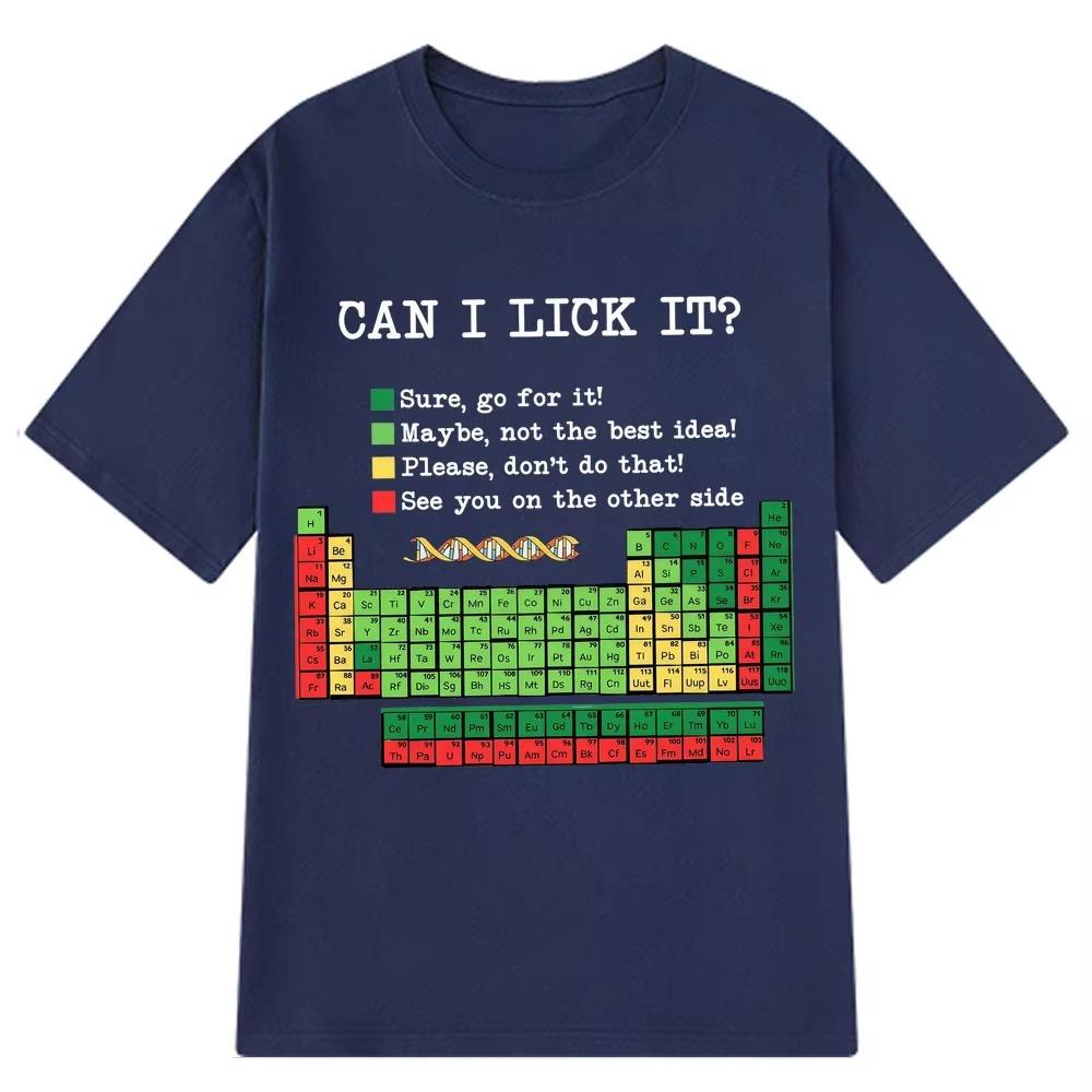 Tabla Periódica Divertida "¿Puedo Lamerlo?" Camiseta de Química Verano Manga Corta Holgada Casual Algodón Camisetas Unisex Moda Camiseta