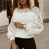 Celmia Spring Women Lace Openwork Long Sleeve Tops Casual Loose Knitted Leisure Plus Size Blouses