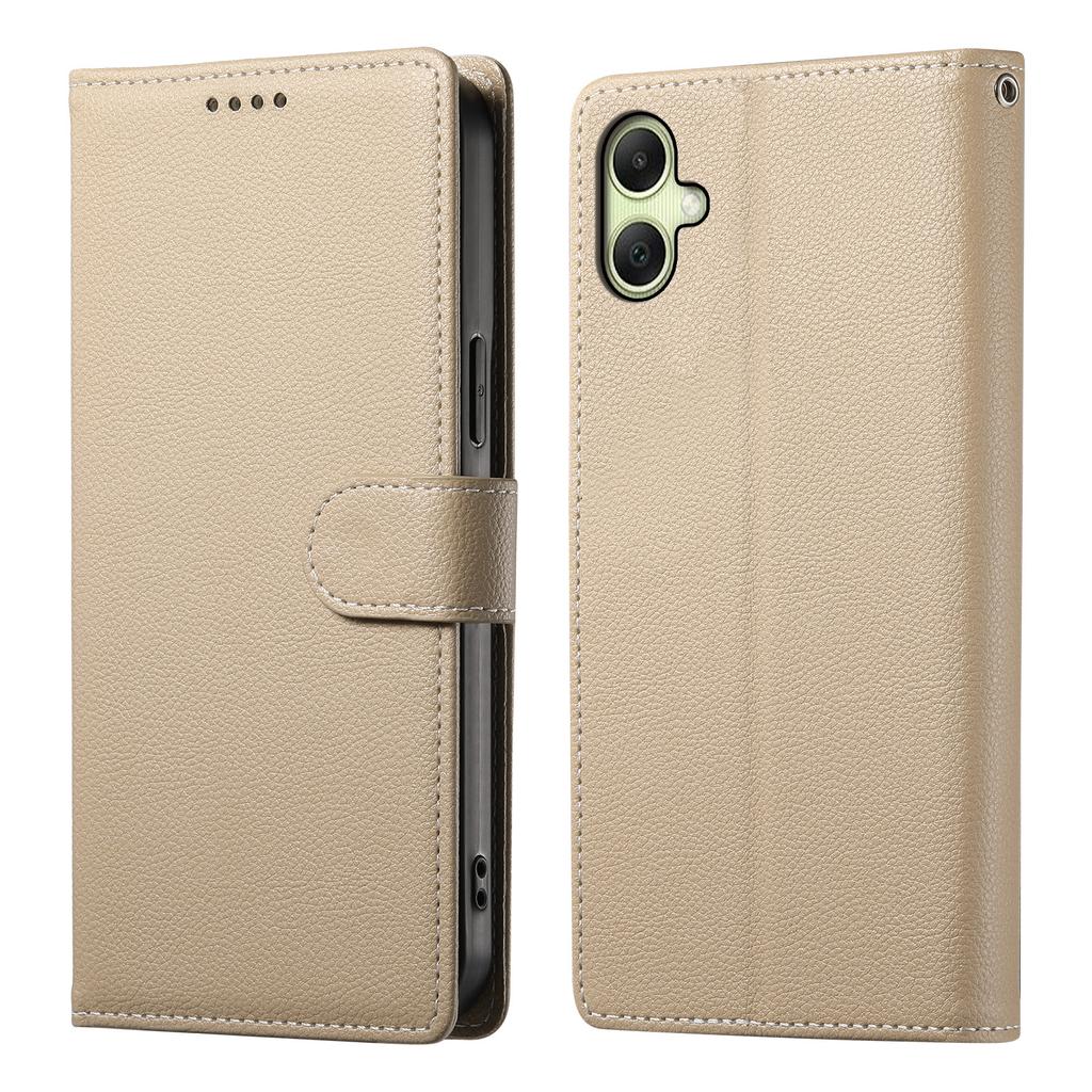 For Samsung Galaxy A07 4G Case Magnetic Snap Litchi Texture Leather Wallet Phone Cover with Wrist Strap