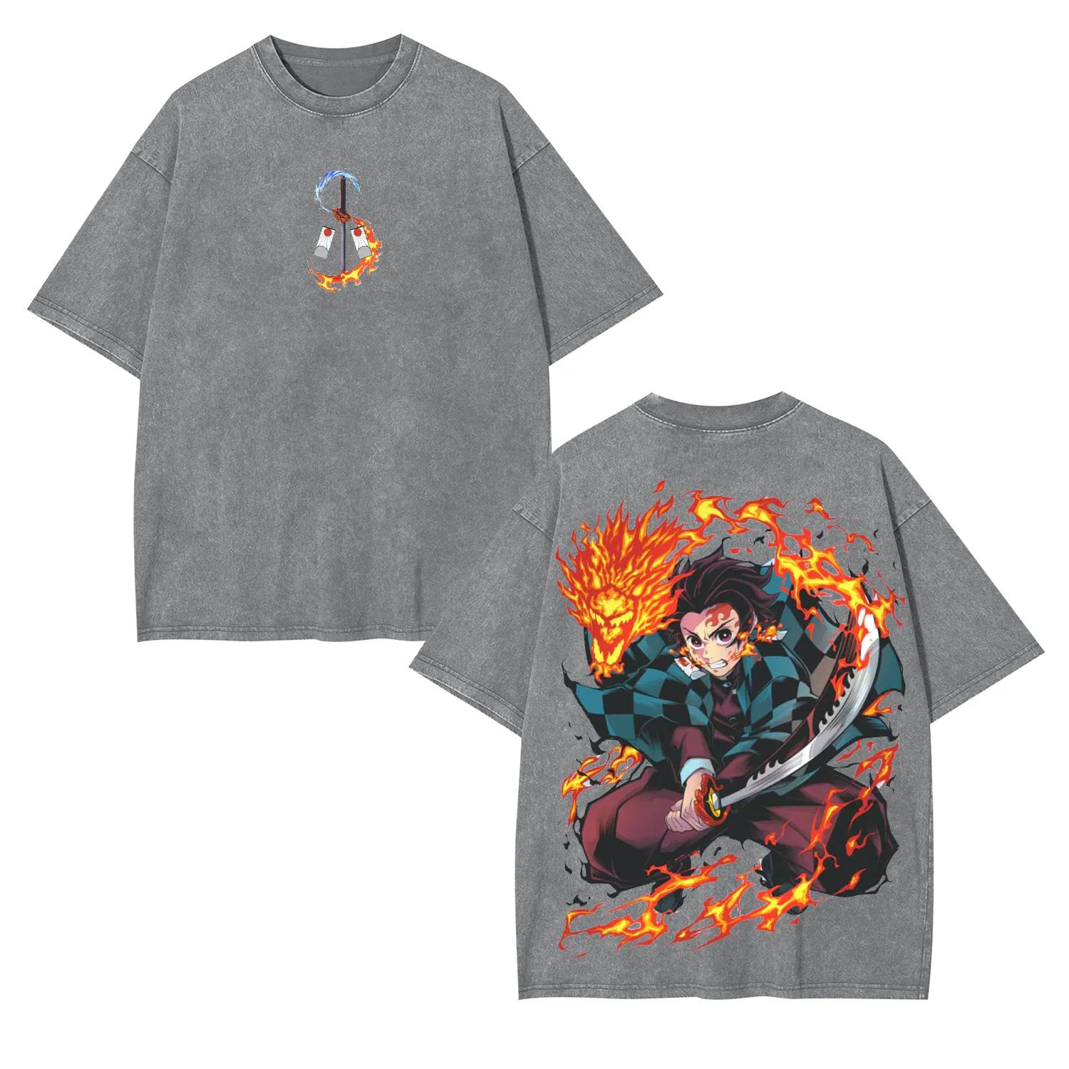 

Японское аниме Клинок, рассекающий демонов Графическая футболка Камадо Тандзиро Выстиранная футболка оверсайз Мужская Женская Одежда Хлопок Футболки с коротким рукавом S серый
