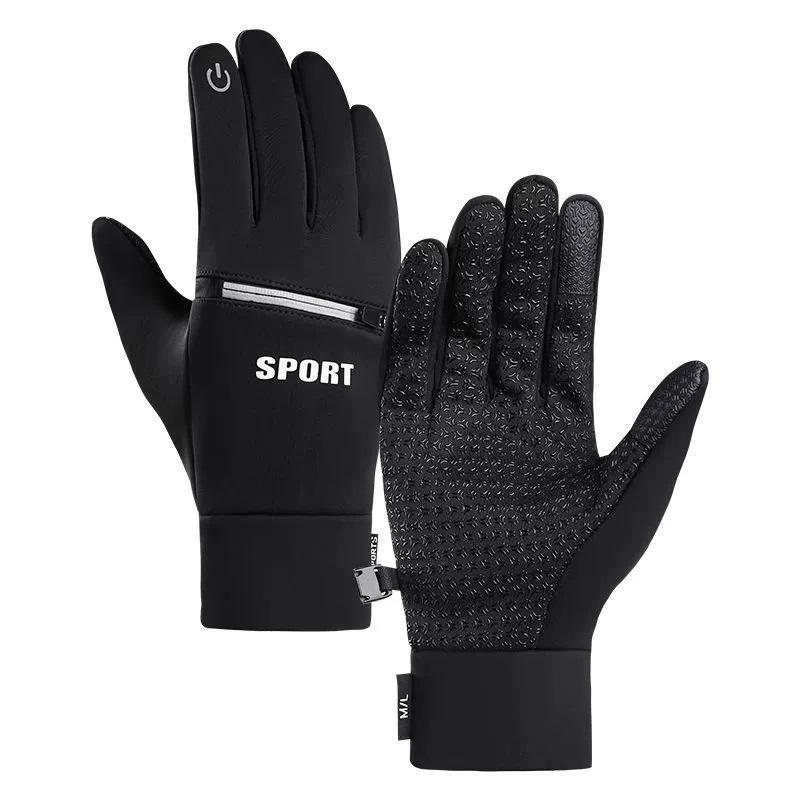 

Pocket Zipper Windproof Warm Gloves for Cycling Skiing Climbing Equipment Touch Screen Warm Waterproof Thick Full Finger Gloves L чёрный