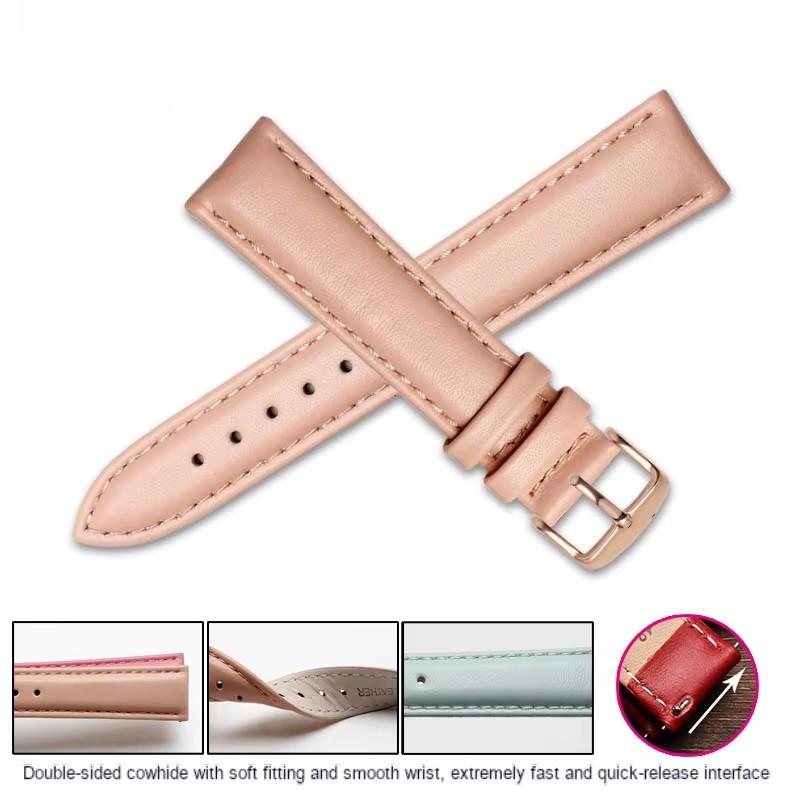 Quick Release Soft Cowhide Watchband for Casio Citizen Fossil Plain Watch Strap DW 12mm 14mm 16mm 18mm 20mm Ladies Bracelet pink