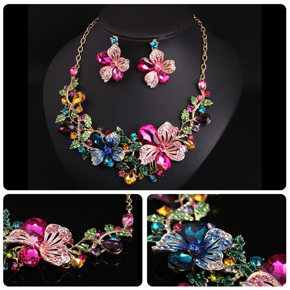 2-Piece Jewelry Set Necklace and Earrings Floral Crystal Design Elegant and Refined Multicolor Women's Fashion Accessories