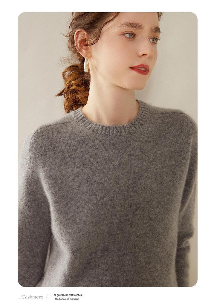 2024 Autumn/Winter Women's Cashmere Round Neck Saddle Shoulder Sweater - Versatile, Thick, Loose Knit Base Layer, Relaxed Fit.