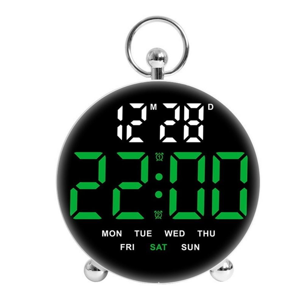 

Large-Screen Digital Alarm Clock Round Shape Brightness Control Electronic Clock Temperature Display Adjustable Brightness зелений