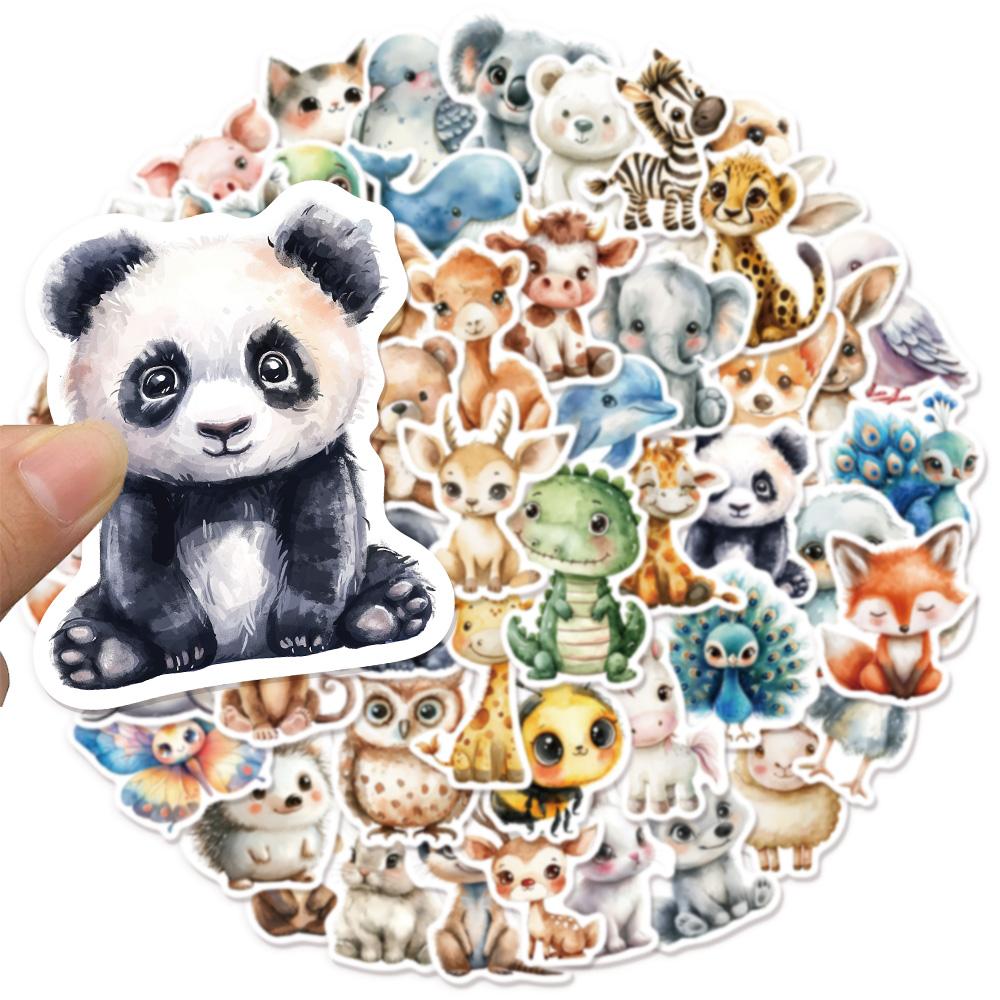 50PCS Cute Watercolor Diverse Animal Graffiti Stickers Cartoon DIY Skateboard Mobile Laptop Decoration Reward Stickers Toy