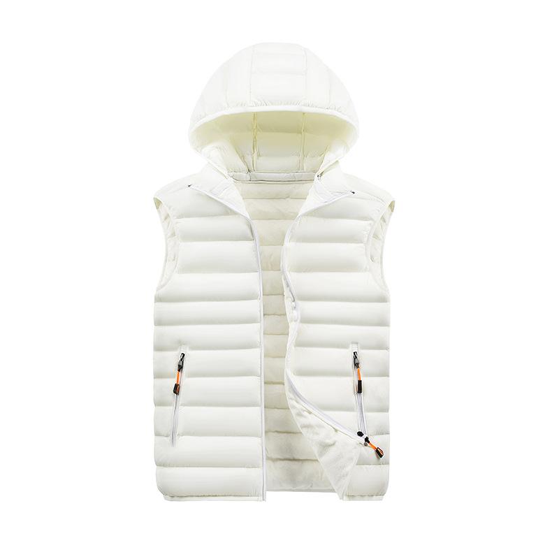 Hooded Down Cotton Vest Men's Winter Solid Color Sleeveless Lightweight Warm Ribs Clothing Cotton Vest Thick Vest Jacket