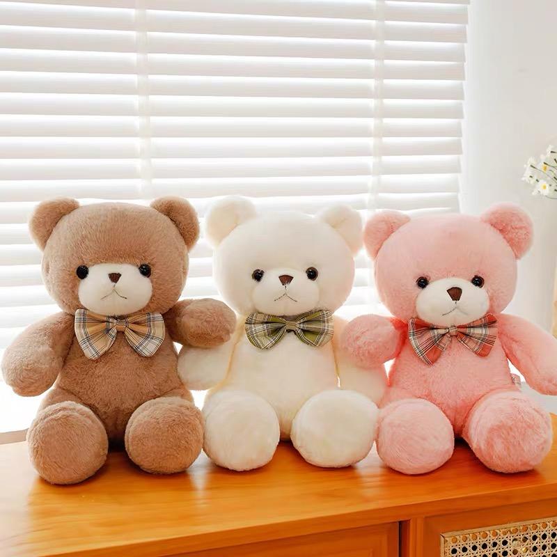 Kawaii Colorful Bow Tie Bear Doll Plush Toy 30Cm Hug Bear Doll Birthday Gift Pillow Teddy Bear Home Living Room Bedroom