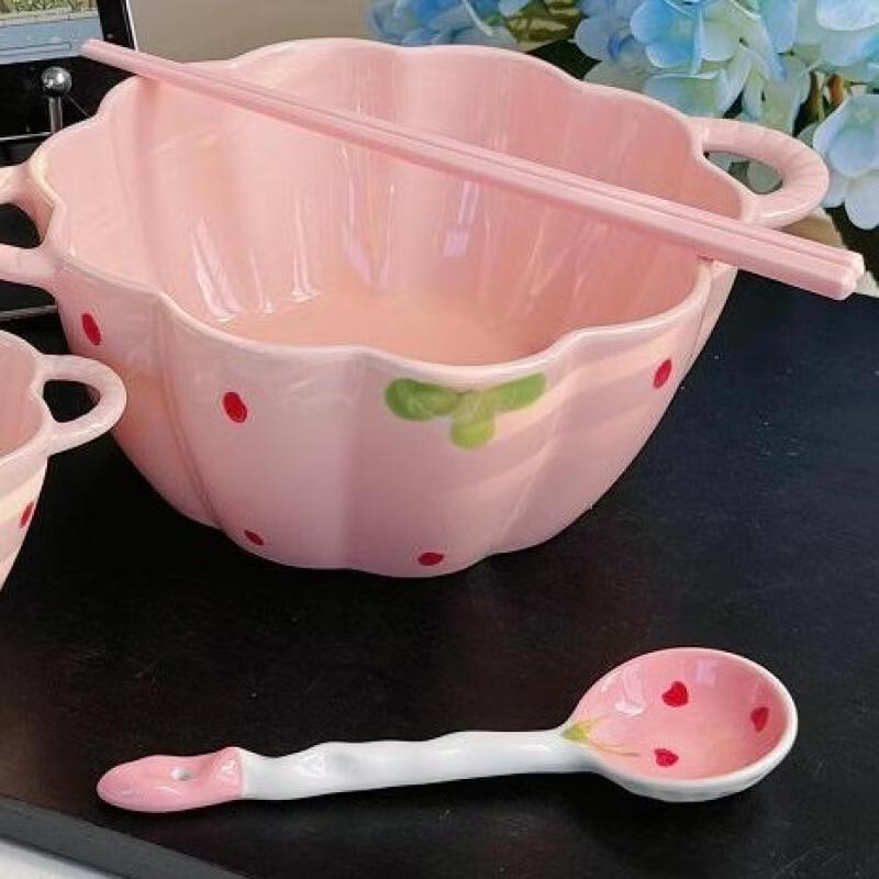 ZISIZ Керамическая двойная миска с клубникой, набор из 3 предметов