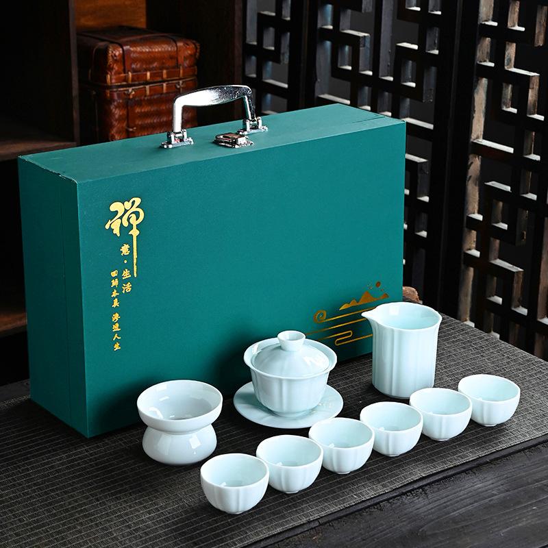 Yingqing Suet Jade Porcelain White Porcelain Kung Fu Tea Set Company Opening Activities High-end Gifts