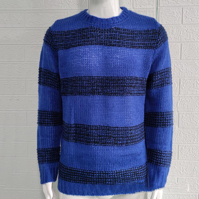 Herren-Pullover mit Rundhalsausschnitt, langärmelig, grobes Zopfmuster