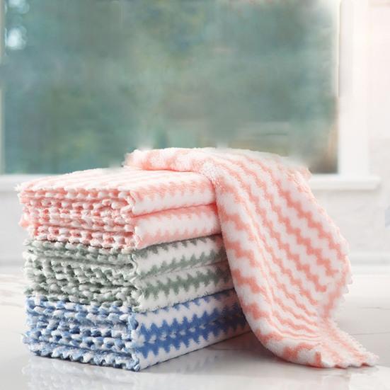 5Pcs Kitchen Cleaning Dish Cloth Superfine Fiber Rag Strong Water Absorption Powerful Decontamination Quick Drying Dish Cloth