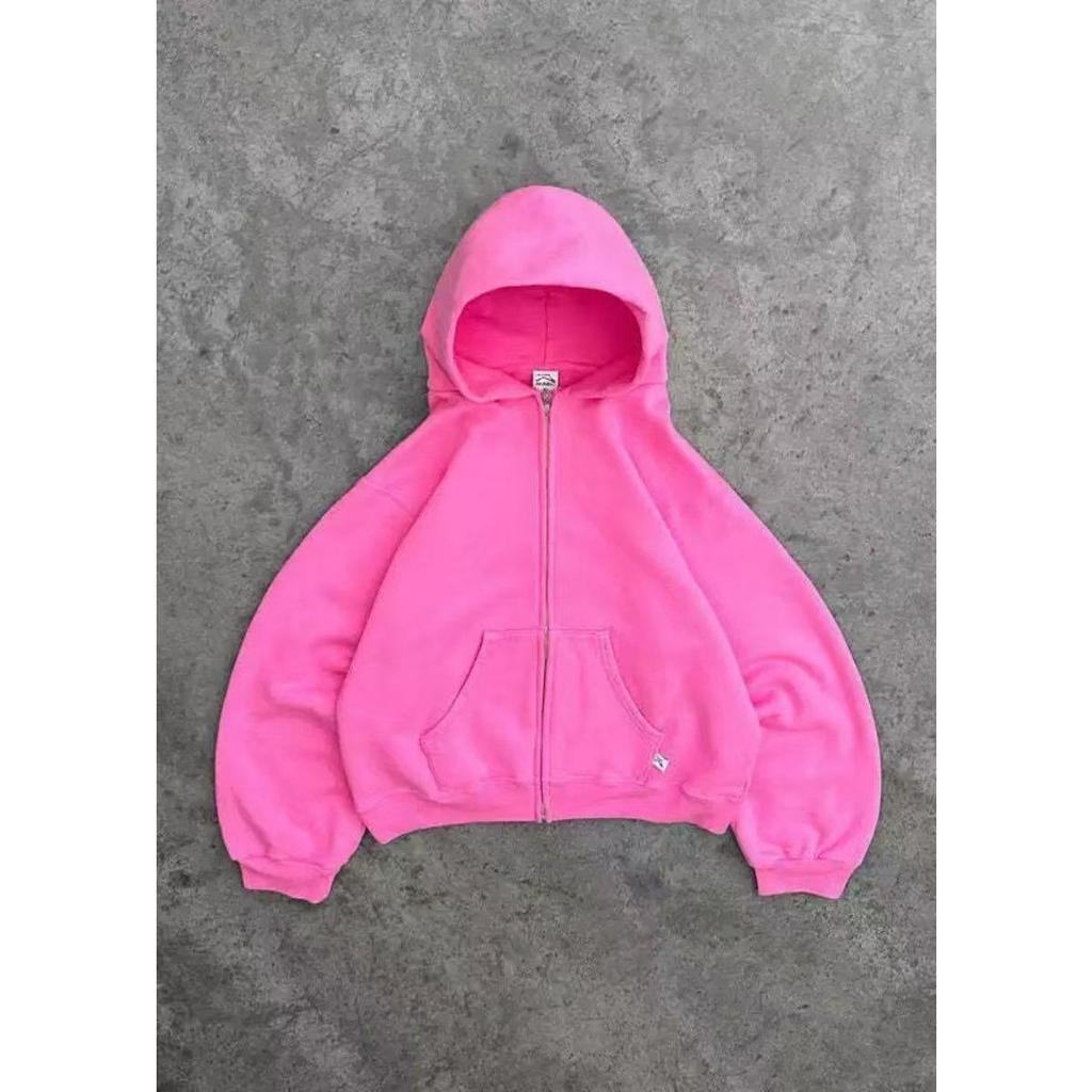 ZYLLO Amerikanischer Retro Einfarbiger Hoodie Damen Herren Herbst Langarm Oberteile Kapuzenpullover Streetwear Hip Hop Pullover Y2K Sweatshirt Neu