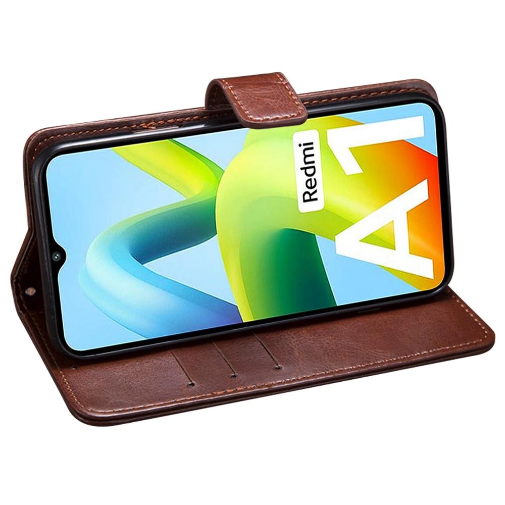 

IDEWEI for Xiaomi Redmi A1 4G/A2 4G Full Protection Phone Case Foldable Stand Crazy Horse Textured Cell Phone Cover with Wallet Dark Blue