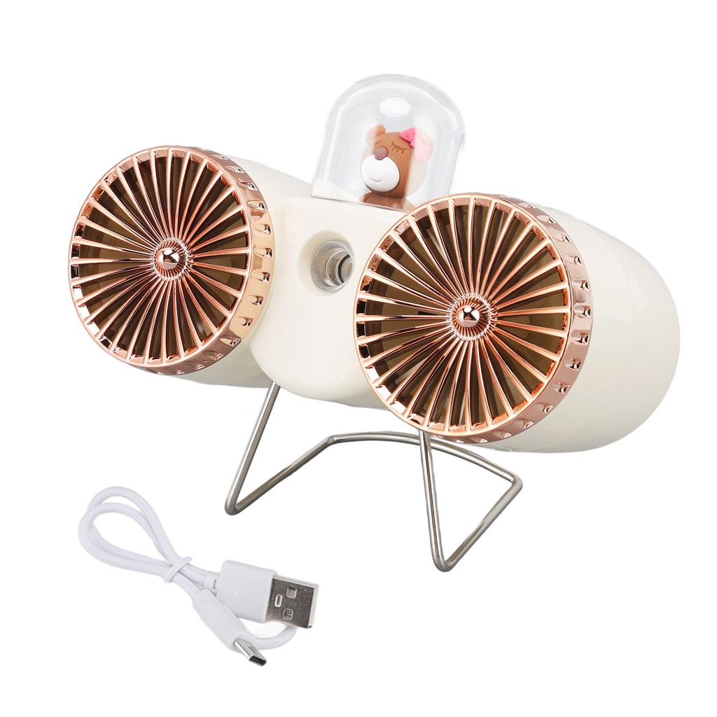 USB Desk Fan Dual Blade Bear Design 3 Speeds Strong Wind USB Charging Night Light Table Fan for