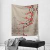 Tapestry se zimním květem švestky, Tradiční čínská červená květinová závěsná dekorace na zeď se sněhem pro Zen a estetickou domácí výzdobu