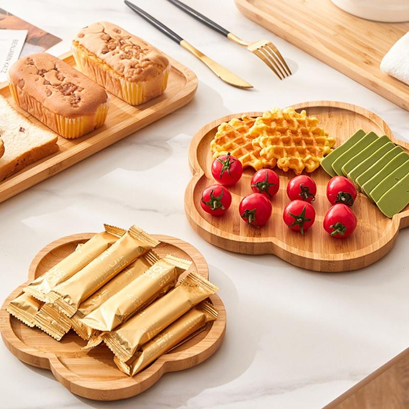Bamboo Tray Creative Cup Tray Decorative Dessert Pallet Star Flower Shaped Trays Cake Cookie Holder Party Camping Decor Supplies