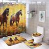 Colorful Horse Shower Curtain Sets With Rugs Toilet Lid Cover And Bath Mat Abstract Sunset Landscape Nature Animal Shower Curtai