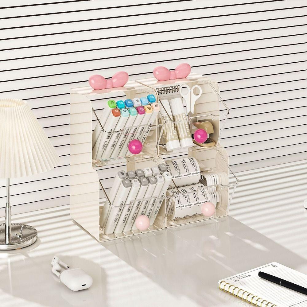 Plastic Teas Bag Storage Box 2 Layer Large Capacity Stationery Storage Box Transparent with Drawers Cosmetics Storage Container