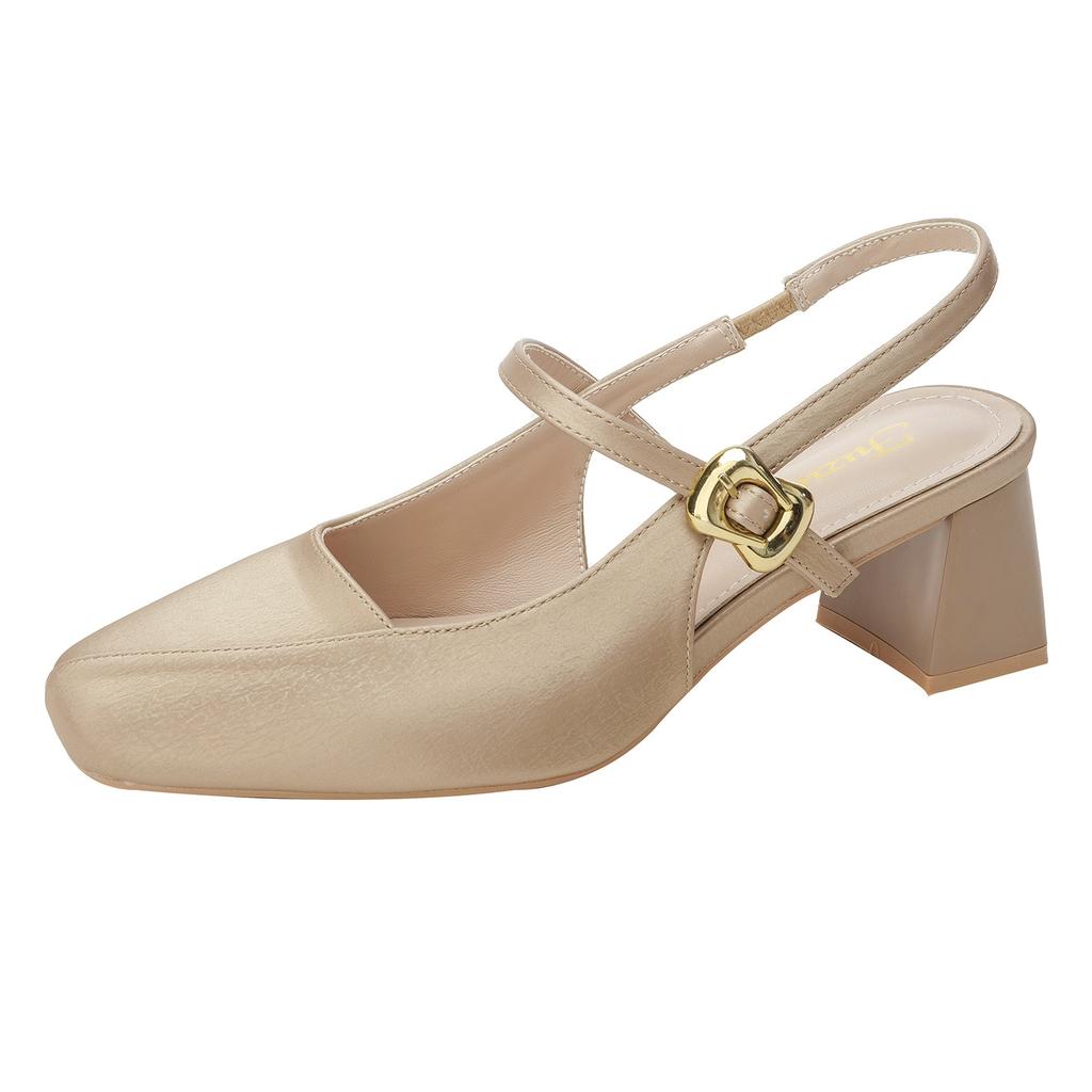 Retro square head high heels women's cheongsam summer new one-word buckle Mary Jane bag head empty thick heel sandals