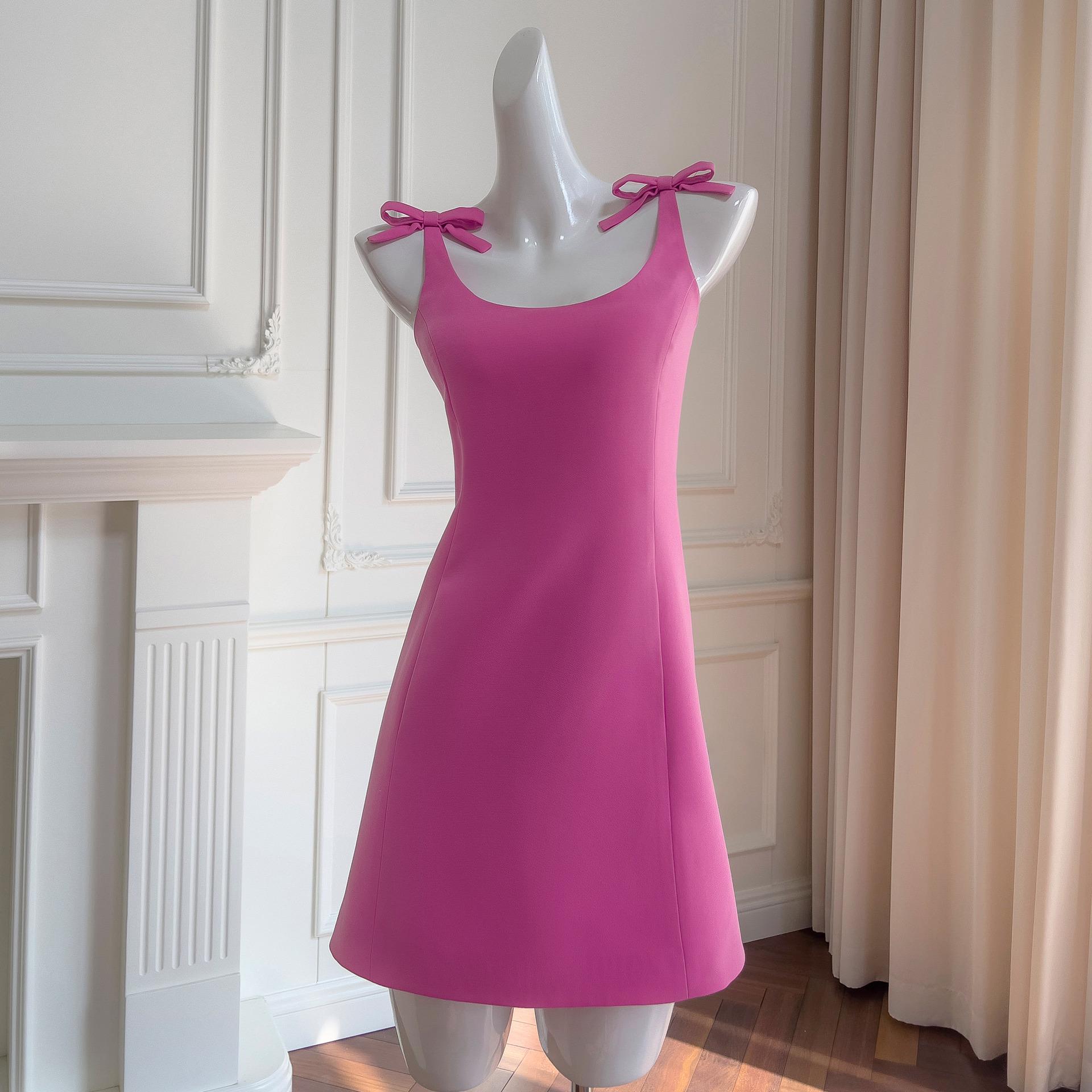 

Elegant Slim Fit Bow Strap Dress for Birthday Party - Sweet & Gentle Style Small роза розовый