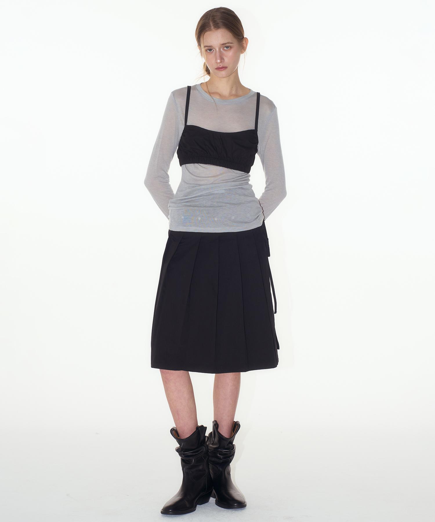 Place Studio Basic Heart Neck Shirred Elastic Cotton Slim Soft Sleeveless Bra Top _2 Colors White/Free