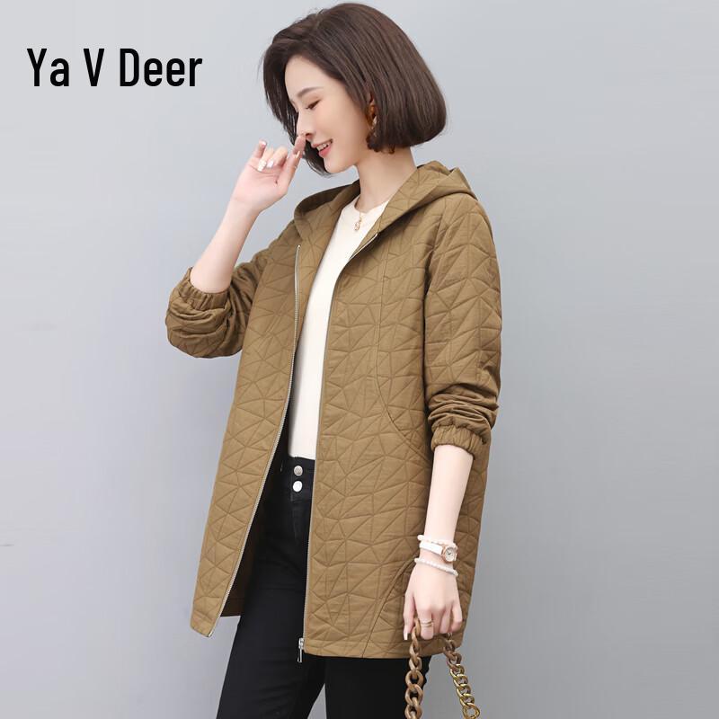 Yalu Women's Autumn Hooded Casual Mid-Length Trench Coat