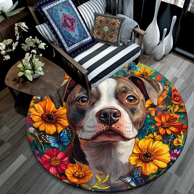 Pitbull Round Area Rug,Carpet Rug for Living Room Bedroom Sofa Playroom Decor,Non-slip Floor Mat