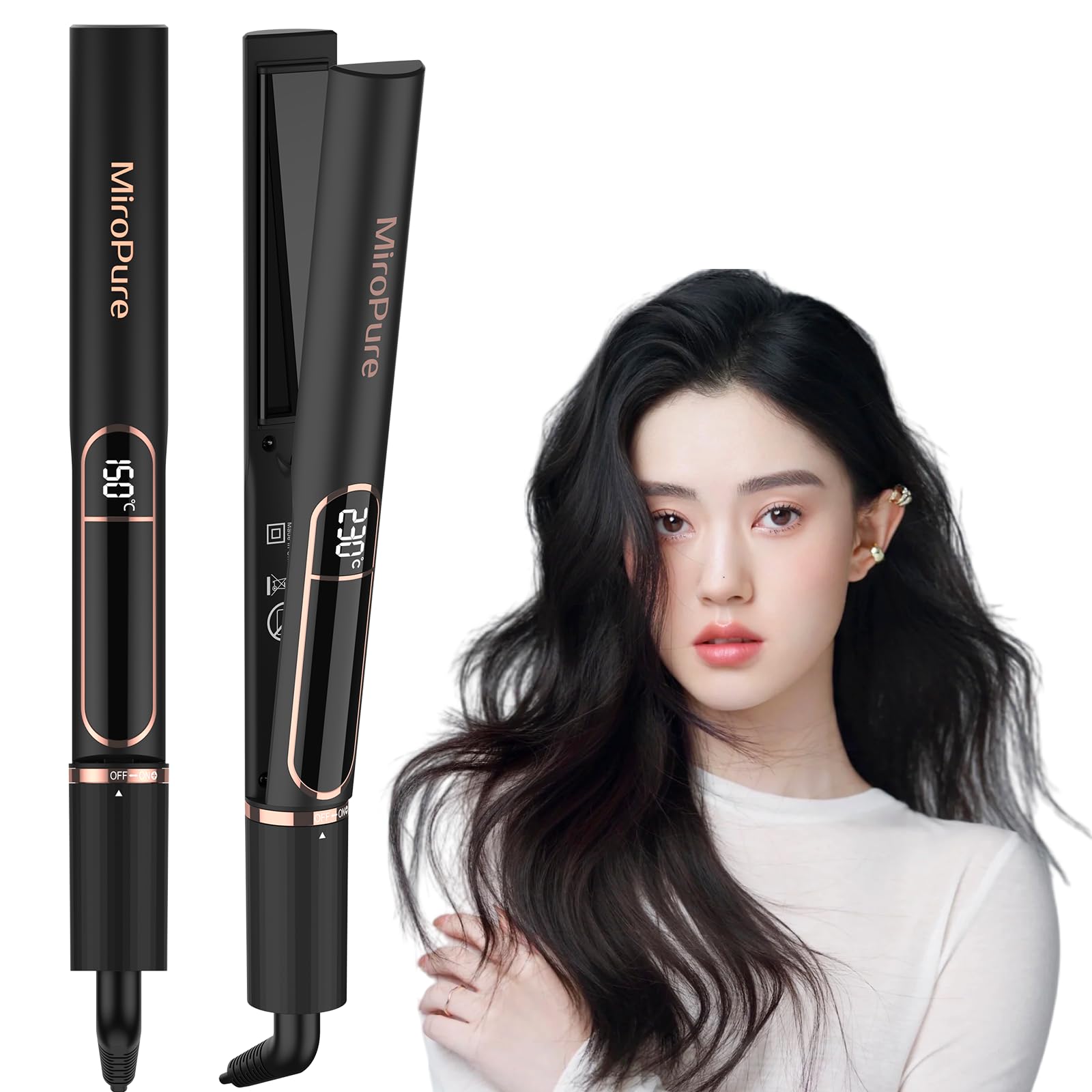 

для MiroPure Hair Fast International 5 температур LED LCD дорожный перчатки в комплекте [Новинка 2024] Утюжок, Выпрямитель, 30 мм, Выпрямитель 2-в-1, Завивка, чёрный