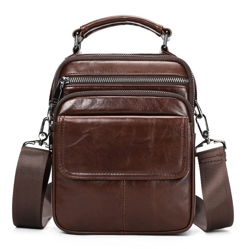 Head Layer Cowhide Men's Shoulder Bag Casual Simple Vertical Small Leather Handbag