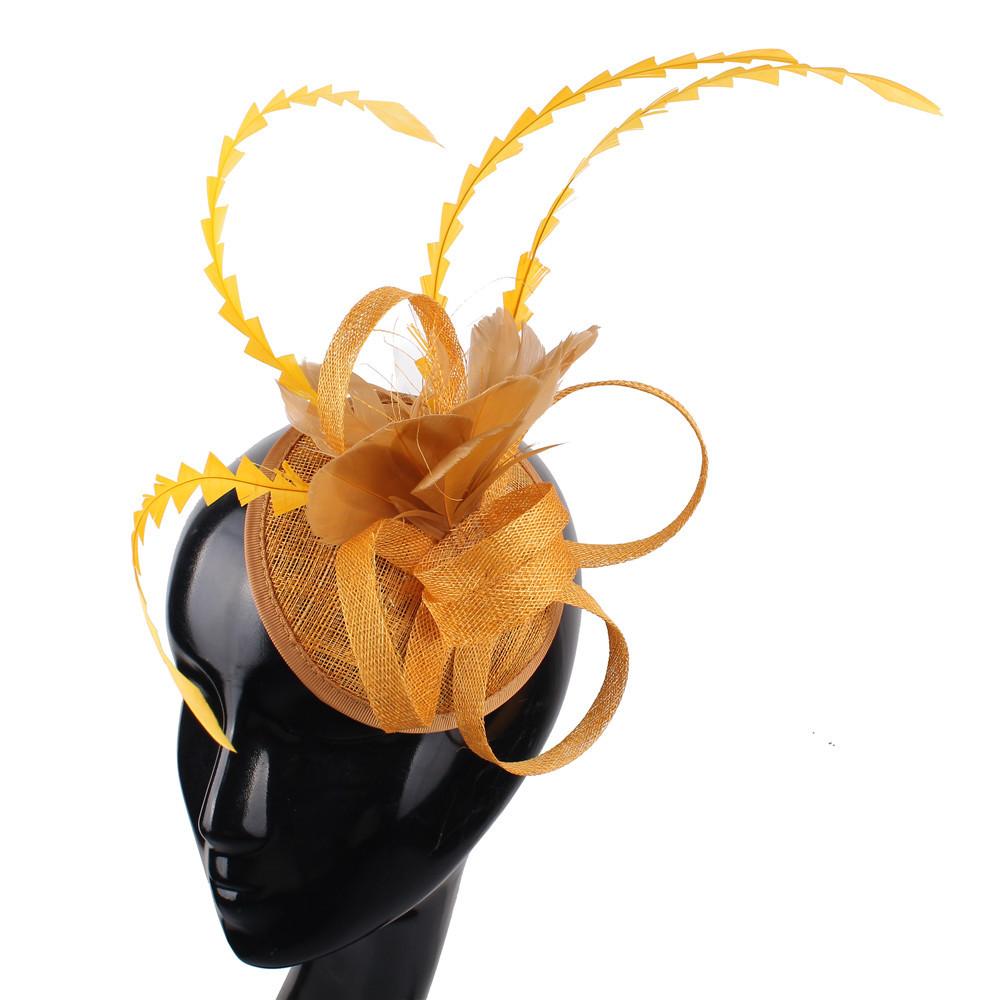 

Popular Hemp Yarn Ostrich Feather Top Hat Bridal Headgear Photo Wedding Photography Fashion Ol Hat Accessories золотой