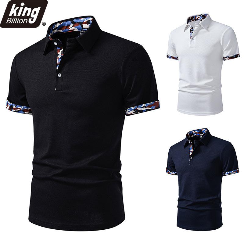 Herren Camo-Trim Polohemd - Camouflage Akzentkragen & Manschetten 2-Knopfleiste Lässige elegante Oberteile in 3 vielseitigen Farboptionen