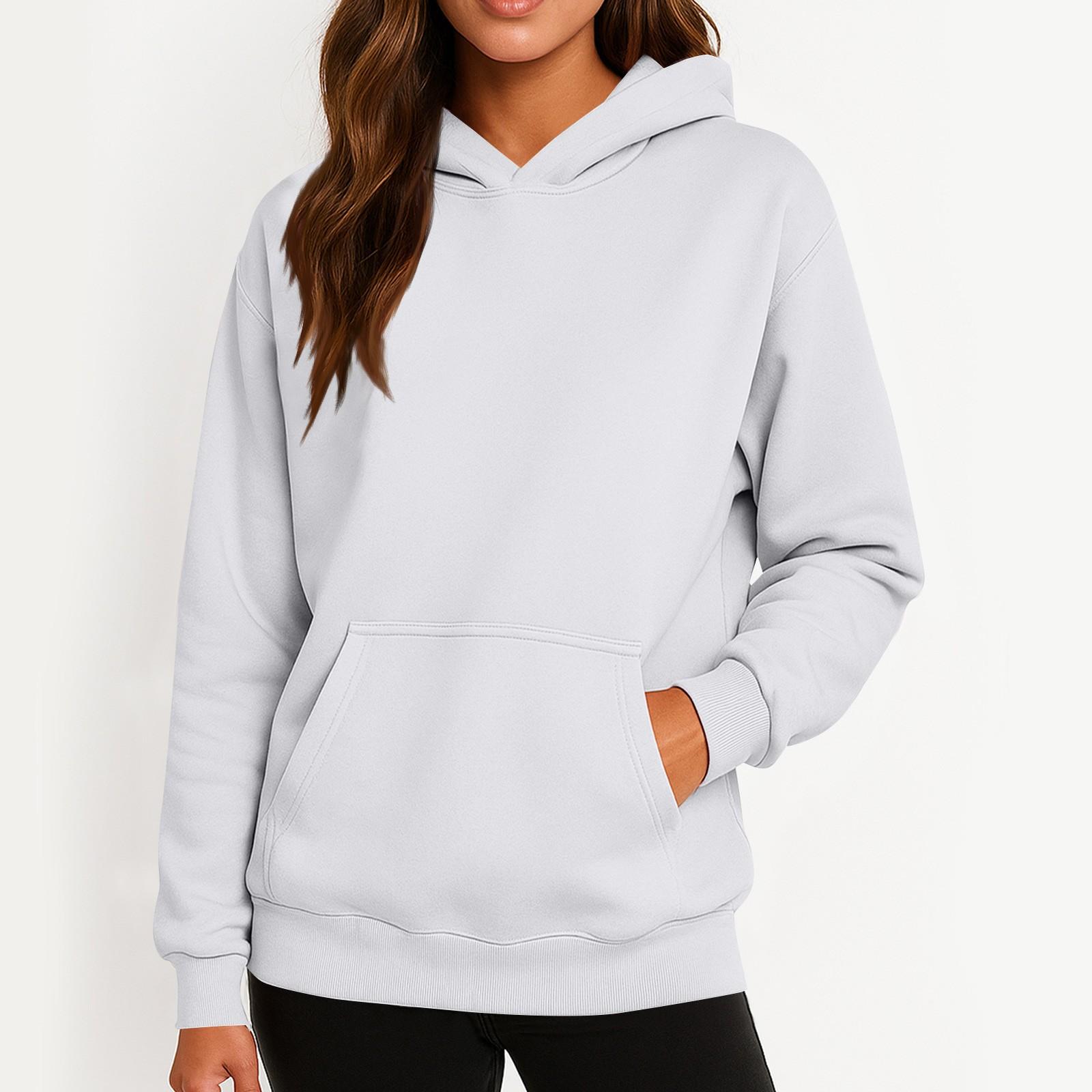 

Ladies Fashionable Solid Color Casual Hooded Pocket Long Sleeved Sweatshirt M белый