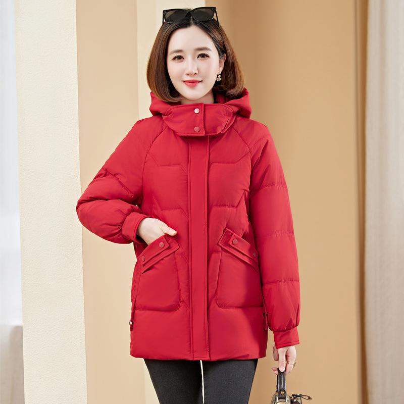 

Женская зимняя теплая пуховая куртка однотонного цвета с капюшоном, зимнее теплое пальто больших размеров XS