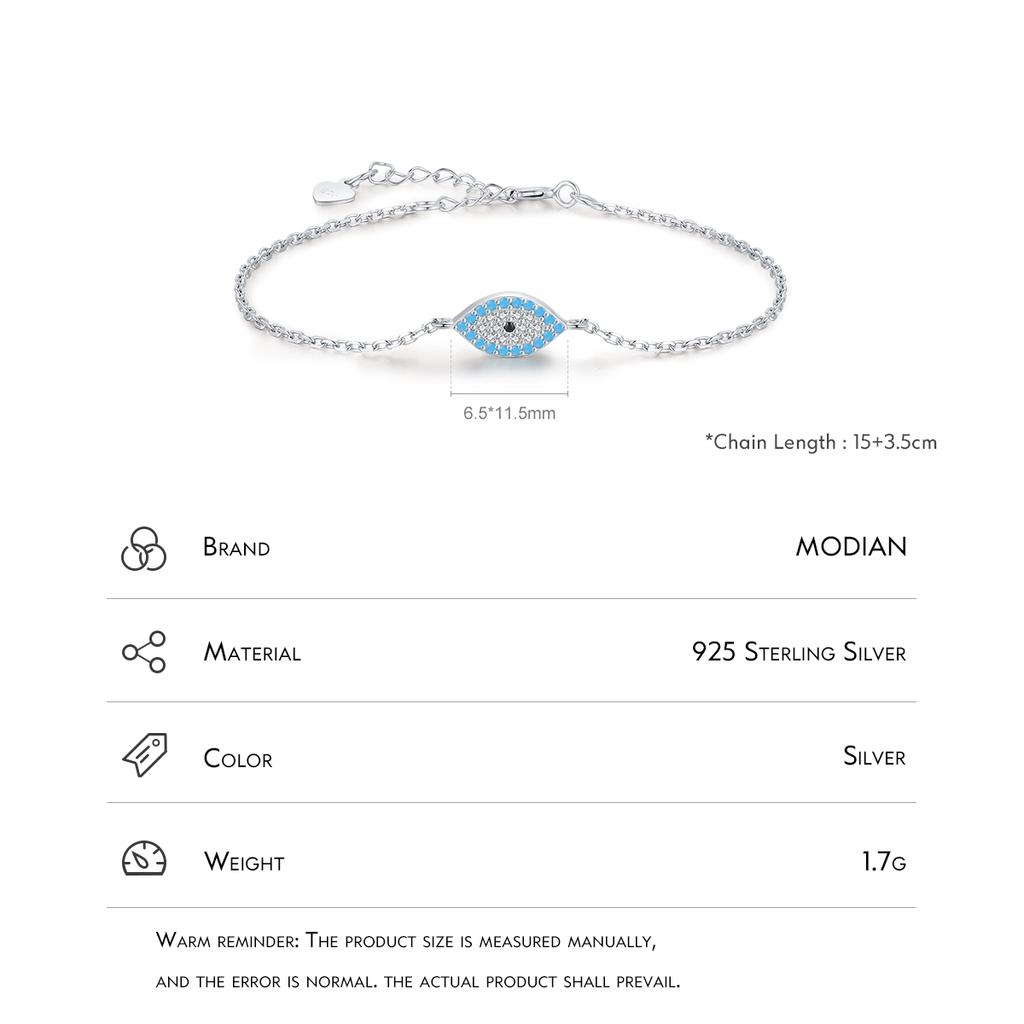 MODIAN Pure 925 Silver Fashion Natural Turquoise Blue Eyes Bracelet Chain Link For Women Pave Setting CZ Fine Jewelry