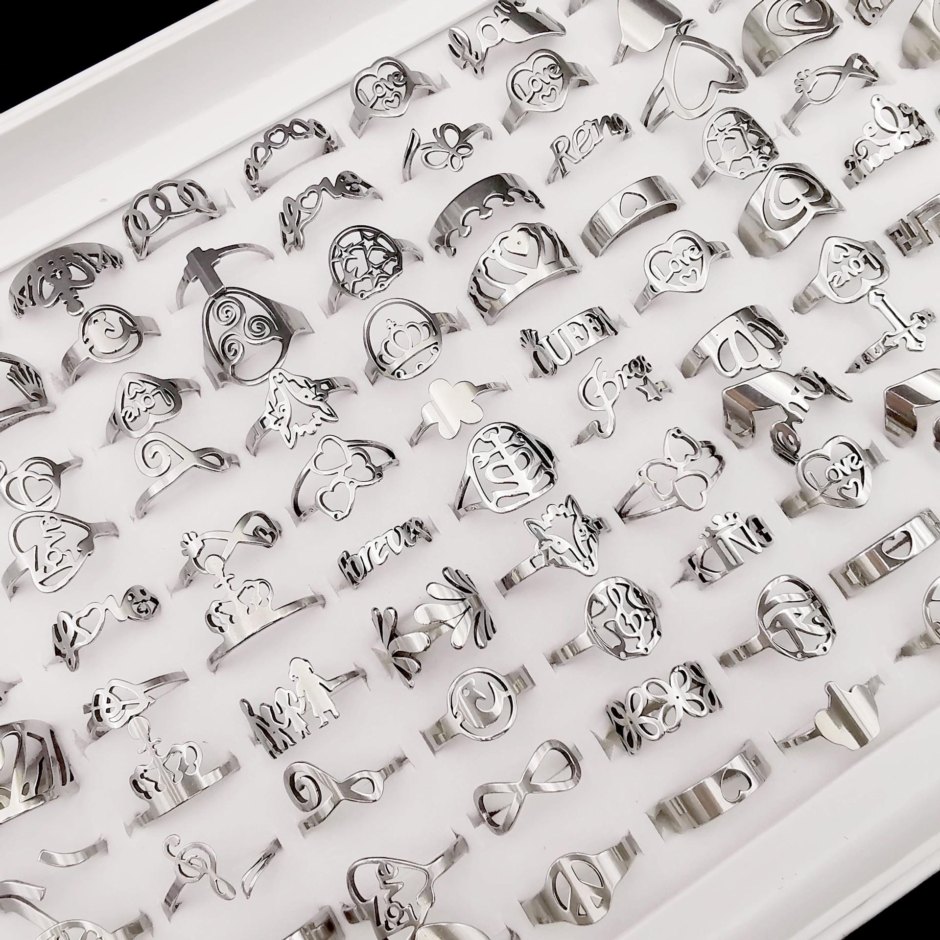 

50Pcs Punk Hollowed Stainless Steel Rings Men Women Geometric Shapes Line Sense Daily Party Gifts