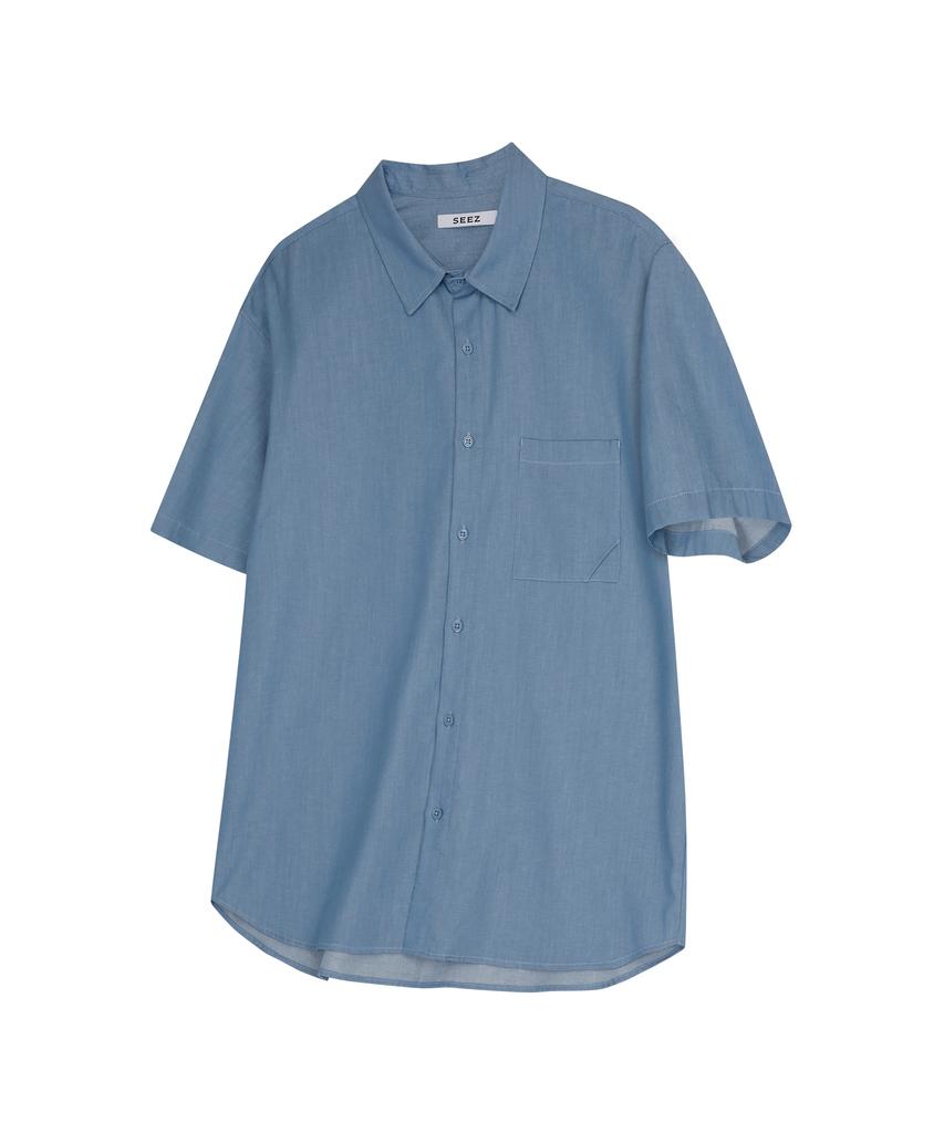 ROTEMBER Tencel Cotton Denim Half Shirt [Light Blue]