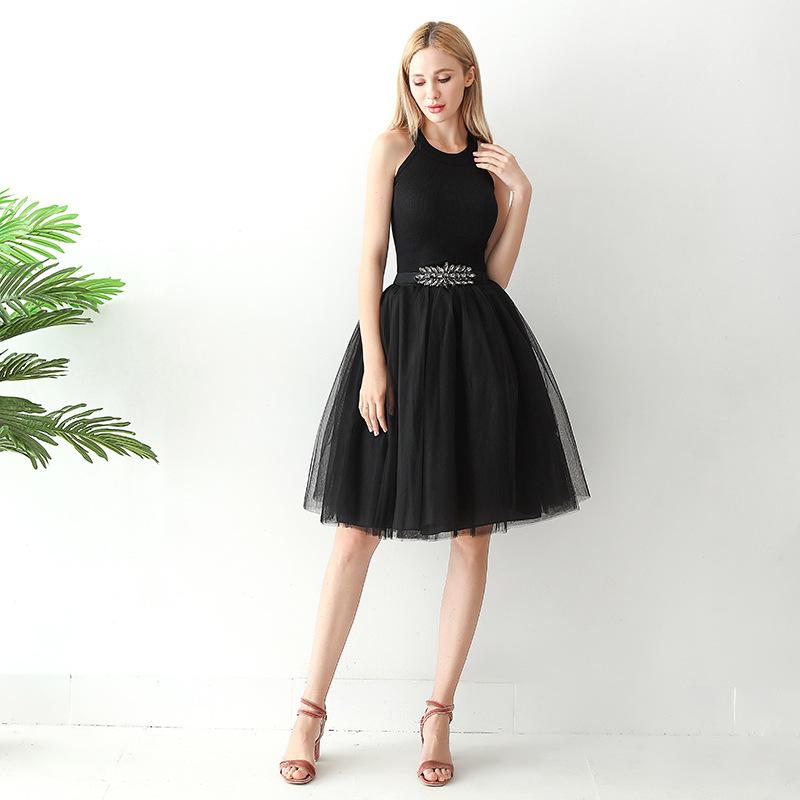 5 Layers 65cm Black Pleated Skirt Sexy Midi Tulle Skirt High Waist Full Lining Adult Tutu Korean Style Women