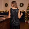 Damesmode V-hals Mouwloos Pailletten Tanktop Casual Ontspannen Pasvorm Veelzijdige Lichtgewicht Blouse voor Dagelijks Gebruik