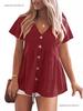 European Summer Women's V-neck Cotton Linen Shirt Dress - Short Sleeve, Pleated, Solid Color Beach Cover-up