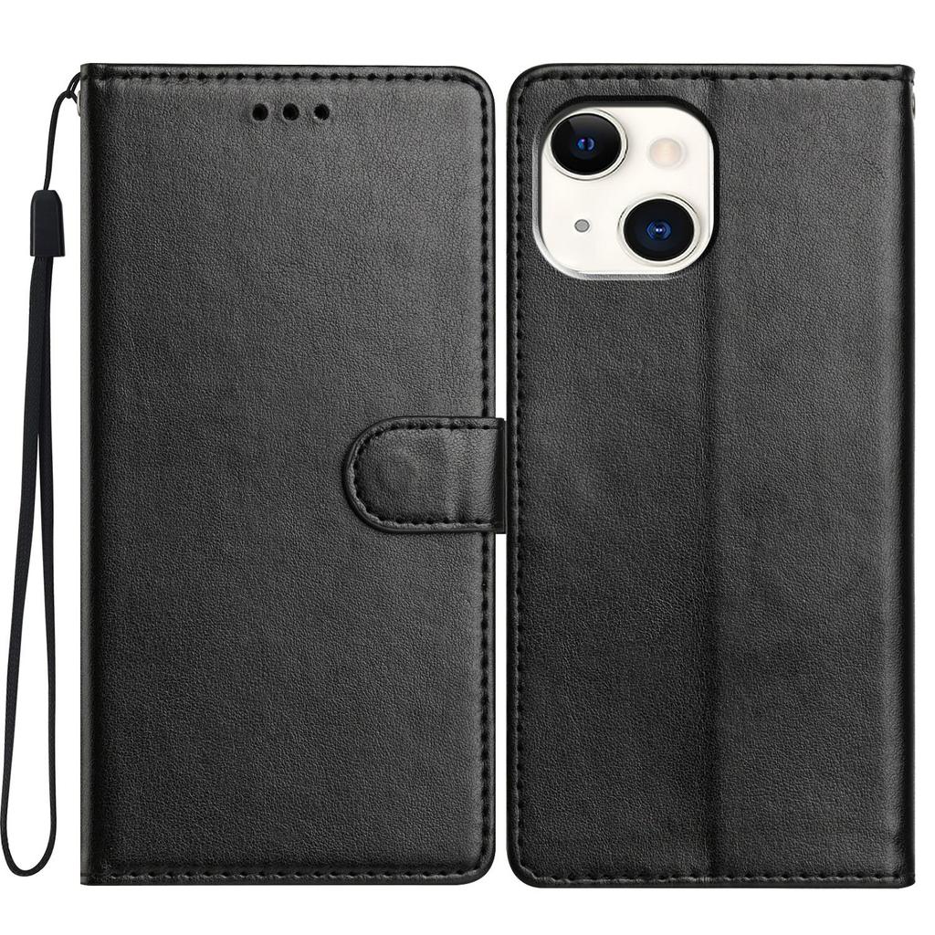 For iPhone 15 Plus Leather Phone Case Wallet Stand Cover with Handy Strap