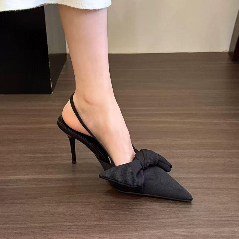

Fashion 2025 Spring New Pointy Sandals for Women Baotou Shallow Mouth Butterfly Knot Line with Anti-slip Wear-resistant Stiletto Heels 34 чёрный