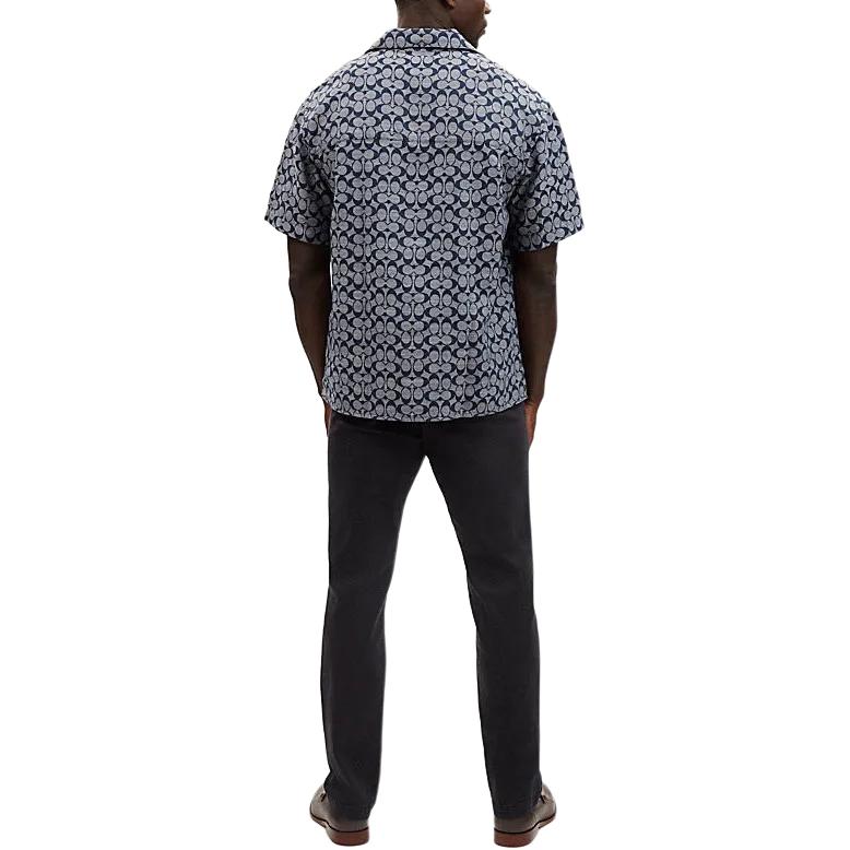 Coach SS24 Printed Single-Breasted Cuban Collar Short Sleeve Shirt Men shirts Blue C7812-BLU