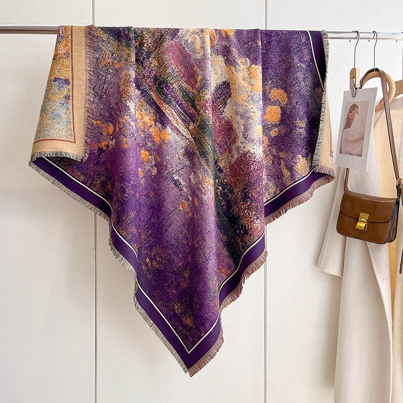 Mixed Contrasting Color Double-Sided Shawl Winter High-End Warm Square Scarf