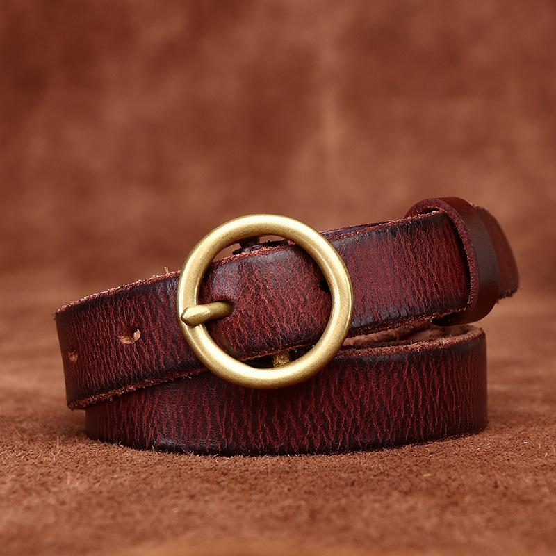2.3Cm Wide Retro Washed First Layer Cowhide Round Buckle Belt Women'S Genuine Leather Casual Versatile Jeans Belt Women