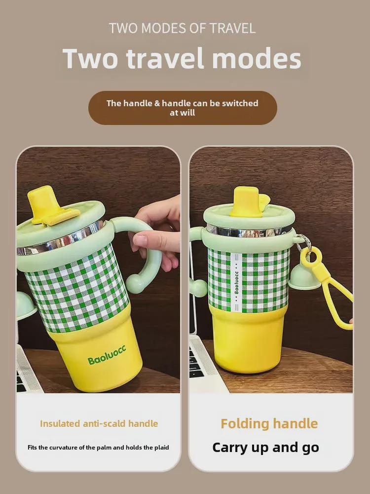 2024 High-Value Large Capacity Coffee Thermos with Handle and Straw for Girls