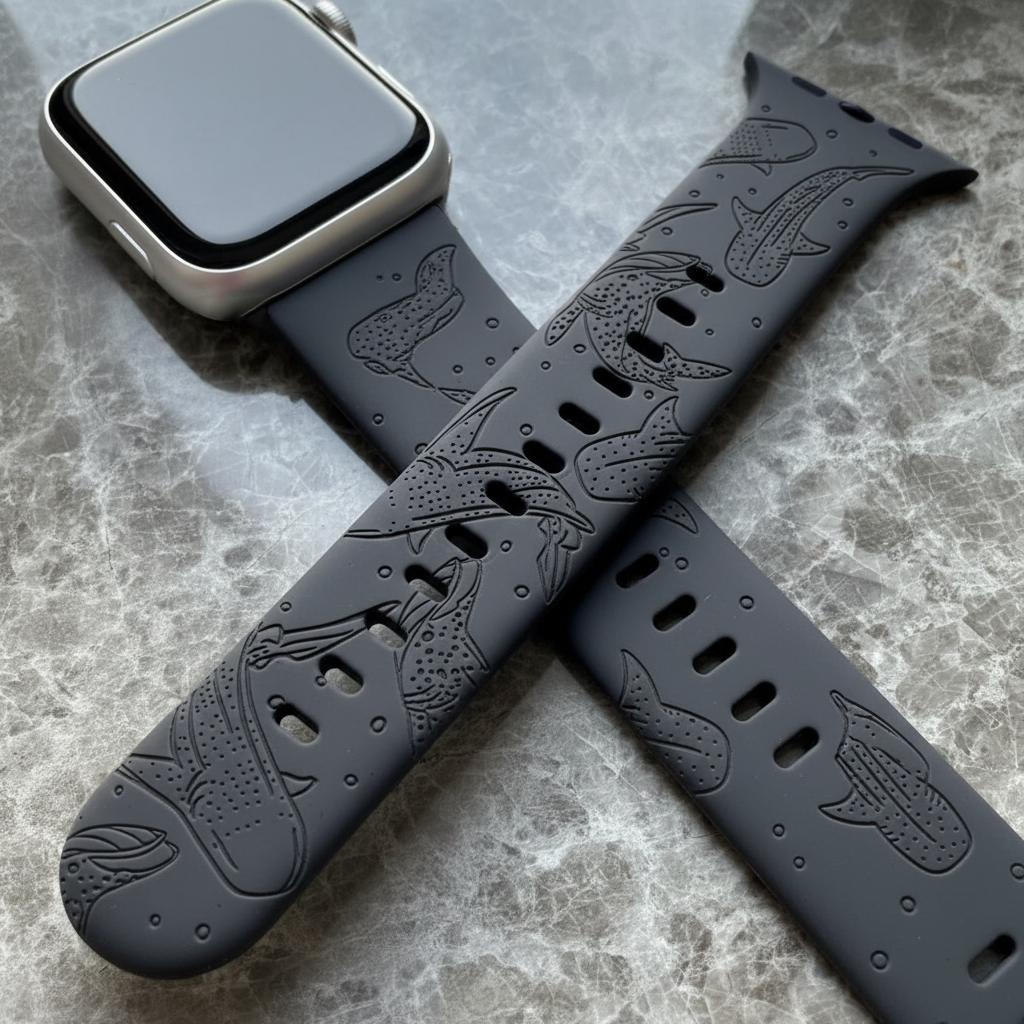Whale Silicone Strap For Apple Watch Bands 44mm 40mm 45mm 49mm 41mm 42mm 46mm Engraved Bracelet Series 11 10 9 8 7 6 SE Ultra2 3