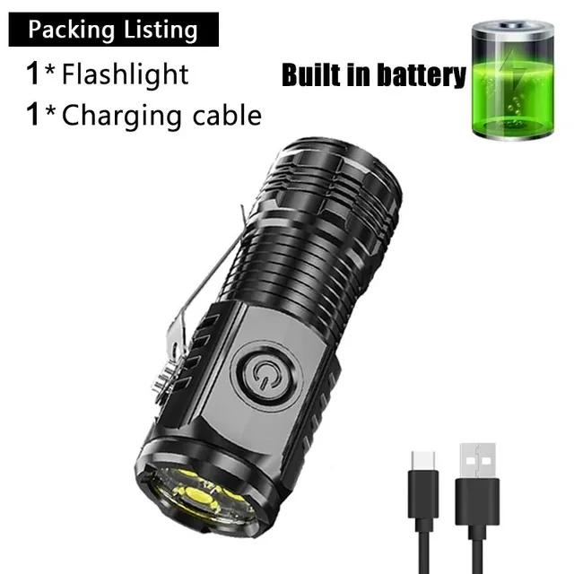 Powerful 3LED Super Bright Flashlight Portable Mini Burst Flash Torch Rechargeable Emergency Spotlight with Pen Clip Tail Magnet