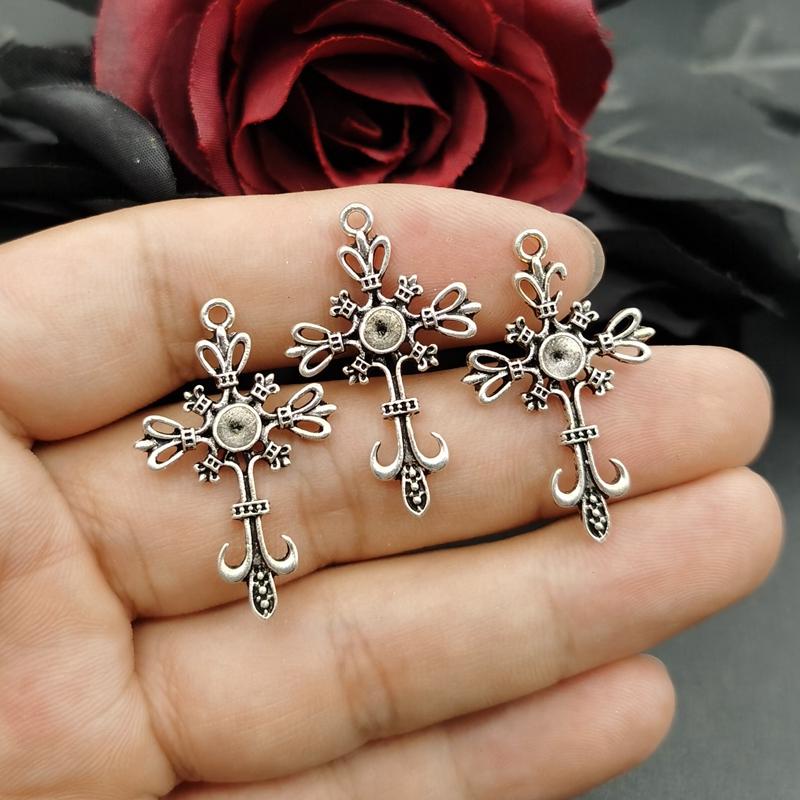 10pcs 22*33mm Gothic Punk Cross Crystal Pendant  Vintage Earrings Bracelet Metal Accessories DIY Charm Jewelry Crafts Making